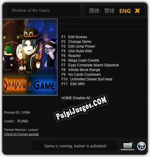 Shadow of the Game: Cheats, Trainer +11 [FLiNG]