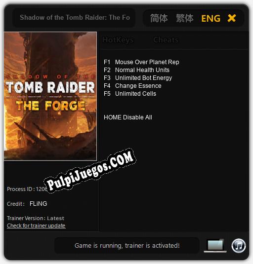 Entrenador liberado a Shadow of the Tomb Raider: The Forge [v1.0.2]