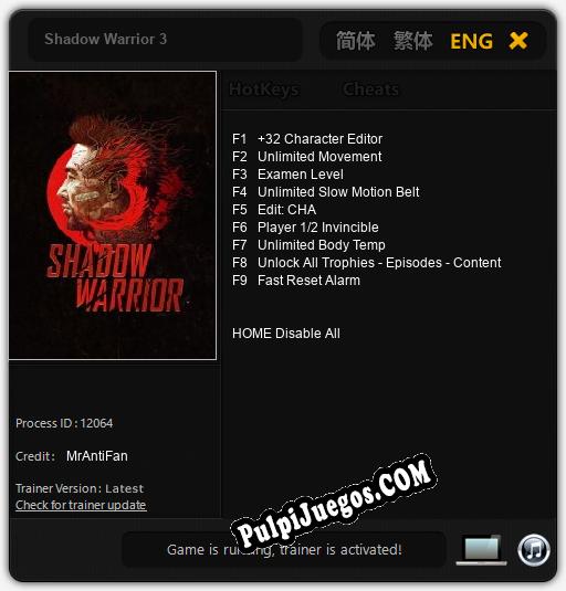 Shadow Warrior 3: Cheats, Trainer +9 [MrAntiFan]