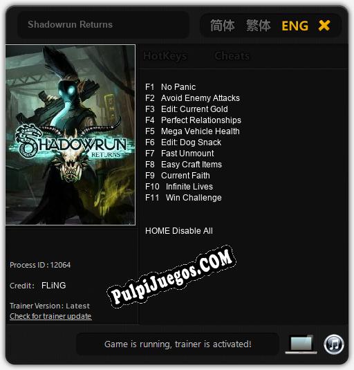 Entrenador liberado a Shadowrun Returns [v1.0.9]