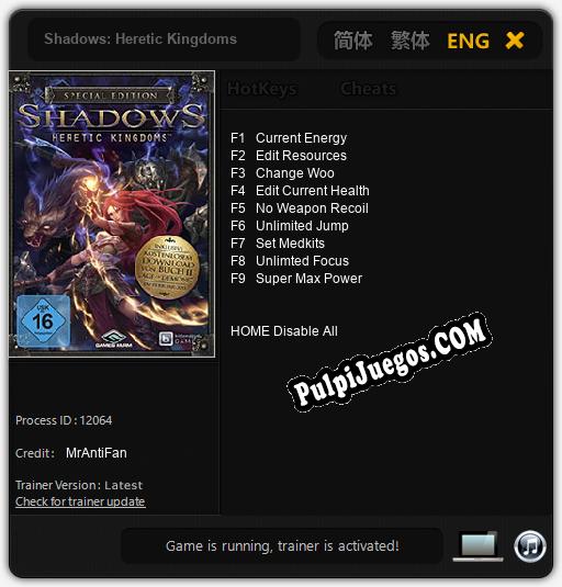 Shadows: Heretic Kingdoms: Treinador (V1.0.53)