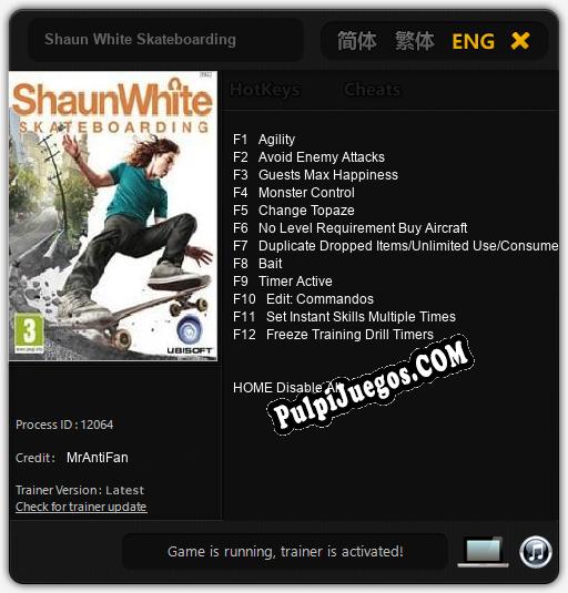 Shaun White Skateboarding: Trainer +12 [v1.8]