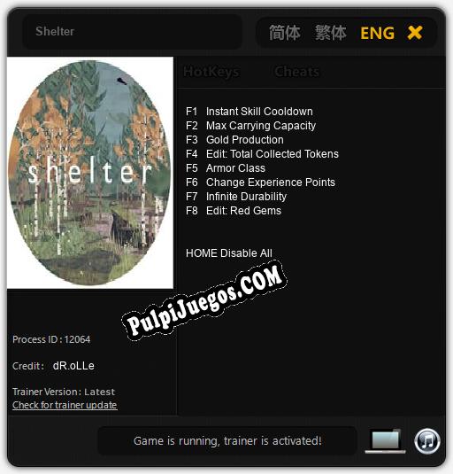 Shelter: Cheats, Trainer +8 [dR.oLLe]