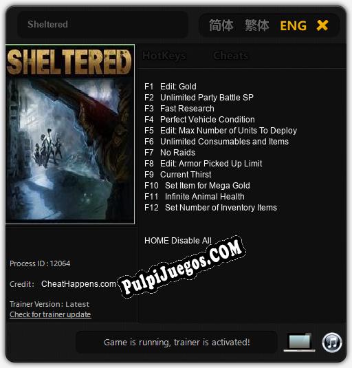 Sheltered: Trainer +12 [v1.9]