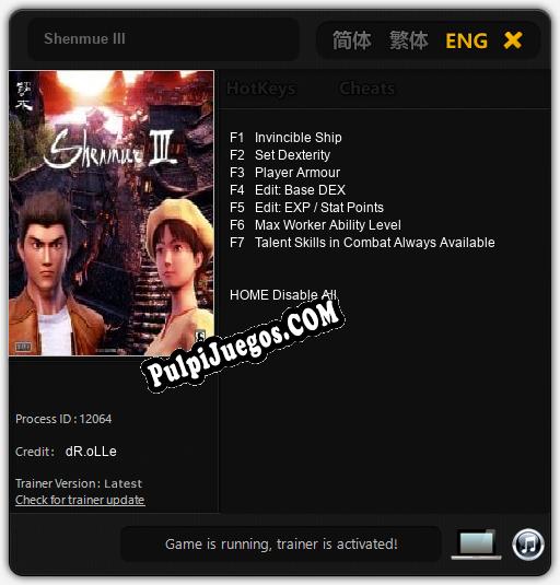 Shenmue III: Trainer +7 [v1.1]