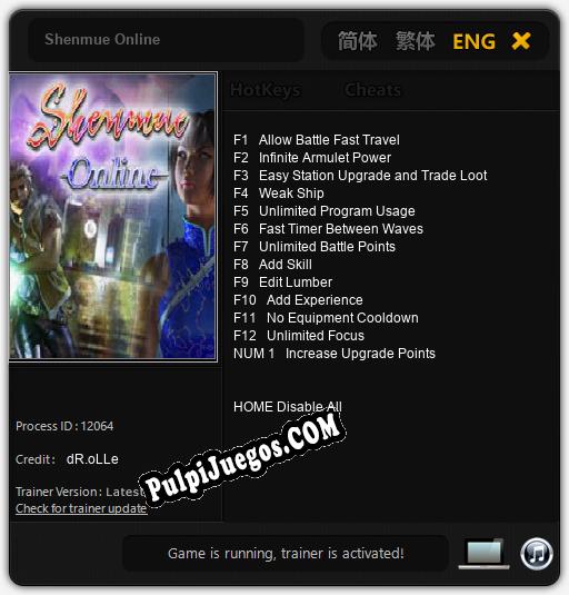 Shenmue Online: Treinador (V1.0.47)