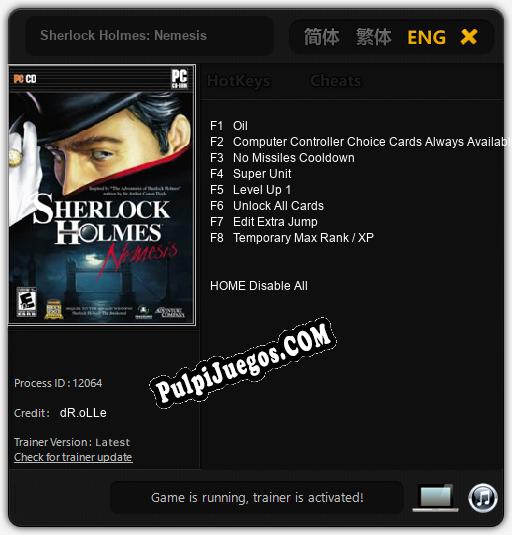 Sherlock Holmes: Nemesis: Treinador (V1.0.60)