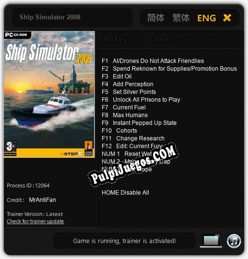 Ship Simulator 2008: Treinador (V1.0.73)