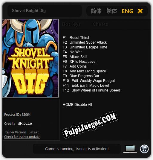 Entrenador liberado a Shovel Knight Dig [v1.0.4]