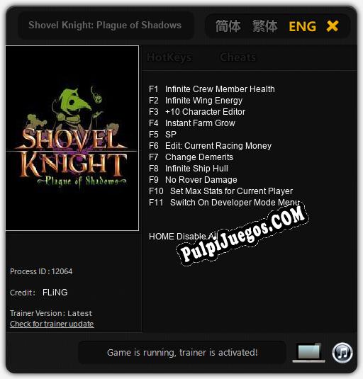 Entrenador liberado a Shovel Knight: Plague of Shadows [v1.0.7]