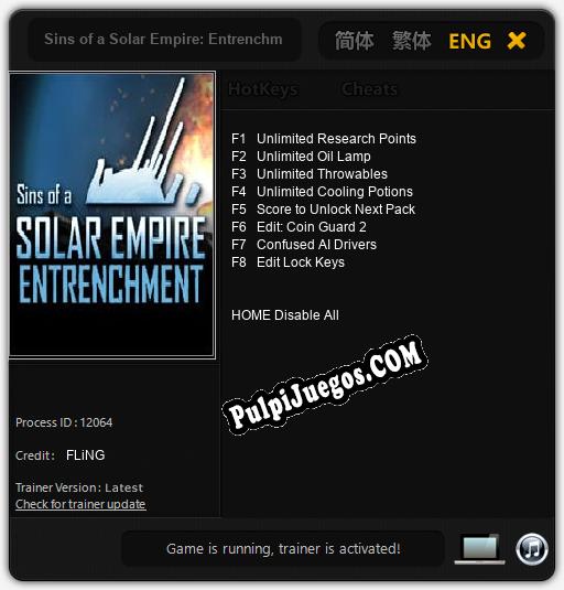 Sins of a Solar Empire: Entrenchment: Cheats, Trainer +8 [FLiNG]