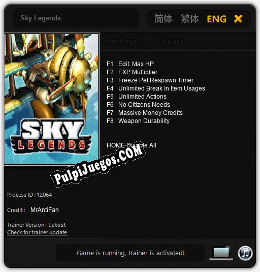 Sky Legends: Treinador (V1.0.4)