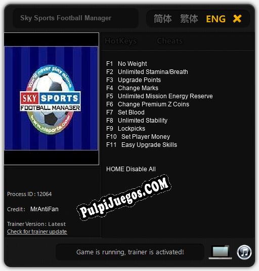 Sky Sports Football Manager: Trainer +11 [v1.4]