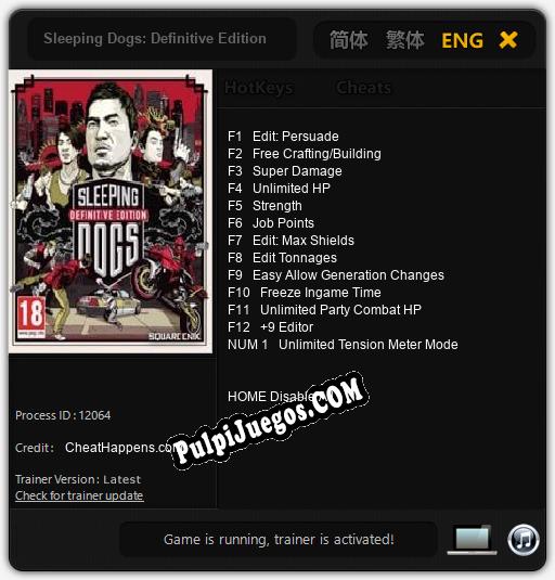 Sleeping Dogs: Definitive Edition: Treinador (V1.0.27)