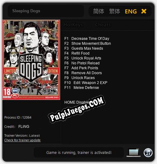 Sleeping Dogs: Trainer +11 [v1.3]