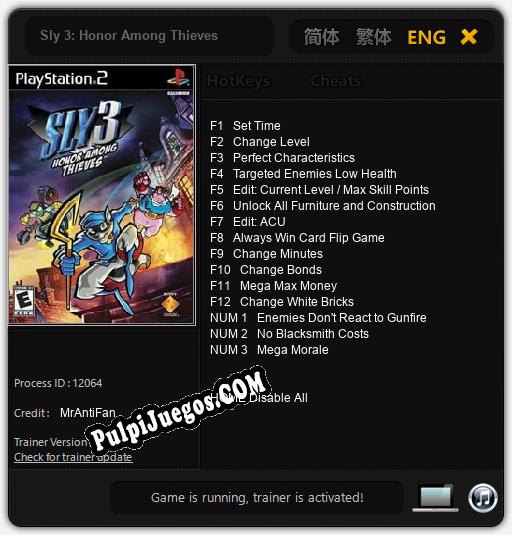 Entrenador liberado a Sly 3: Honor Among Thieves [v1.0.7]