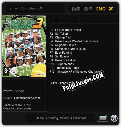 Smash Court Tennis 3: Cheats, Trainer +12 [CheatHappens.com]