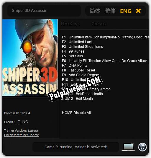 Sniper 3D Assassin: Treinador (V1.0.47)