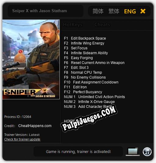 Sniper X with Jason Statham: Cheats, Trainer +15 [CheatHappens.com]