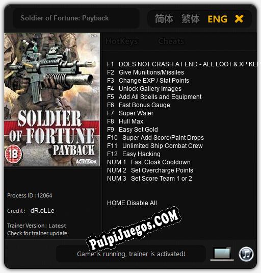 Soldier of Fortune: Payback: Trainer +15 [v1.6]