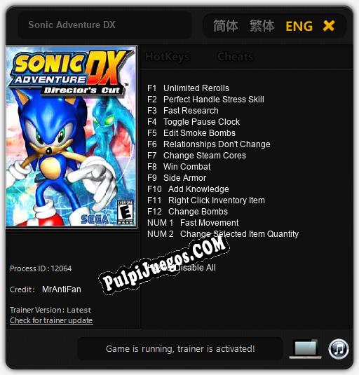 Entrenador liberado a Sonic Adventure DX [v1.0.4]