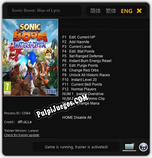 Sonic Boom: Rise of Lyric: Cheats, Trainer +15 [dR.oLLe]