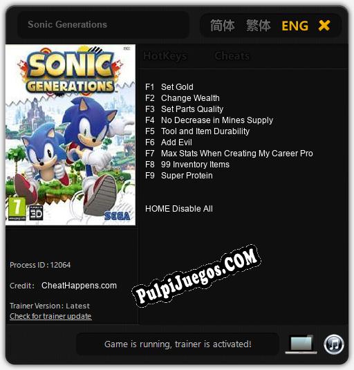 Sonic Generations: Cheats, Trainer +9 [CheatHappens.com]