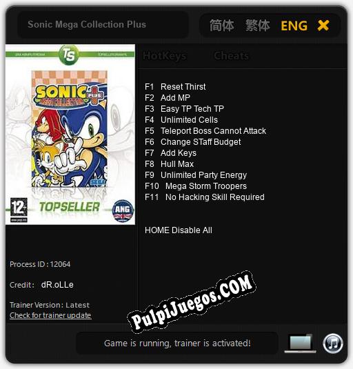 Sonic Mega Collection Plus: Treinador (V1.0.12)