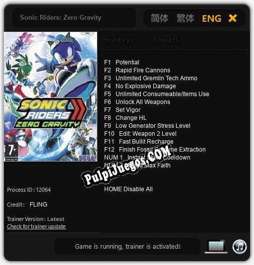 Sonic Riders: Zero Gravity: Treinador (V1.0.28)