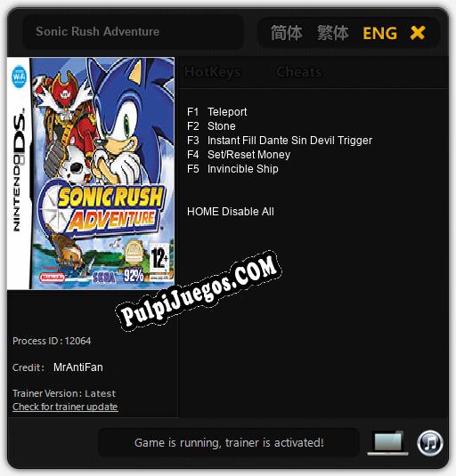 Sonic Rush Adventure: Treinador (V1.0.94)