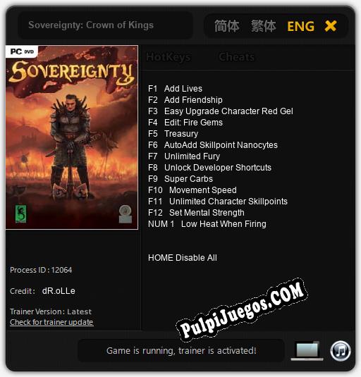 Sovereignty: Crown of Kings: Treinador (V1.0.20)