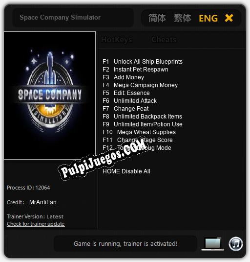 Entrenador liberado a Space Company Simulator [v1.0.2]