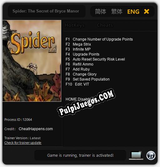 Spider: The Secret of Bryce Manor: Cheats, Trainer +10 [CheatHappens.com]