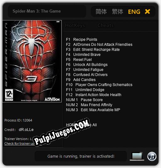 Entrenador liberado a Spider-Man 3: The Game [v1.0.6]