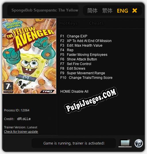 SpongeBob Squarepants: The Yellow Avenger: Cheats, Trainer +10 [dR.oLLe]