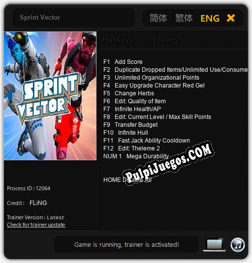 Sprint Vector: Cheats, Trainer +13 [FLiNG]