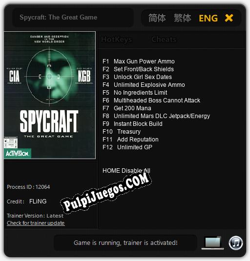 Spycraft: The Great Game: Cheats, Trainer +12 [FLiNG]