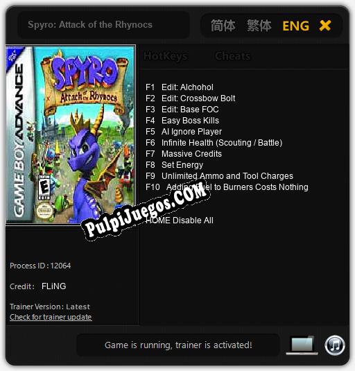 Spyro: Attack of the Rhynocs: Trainer +10 [v1.4]