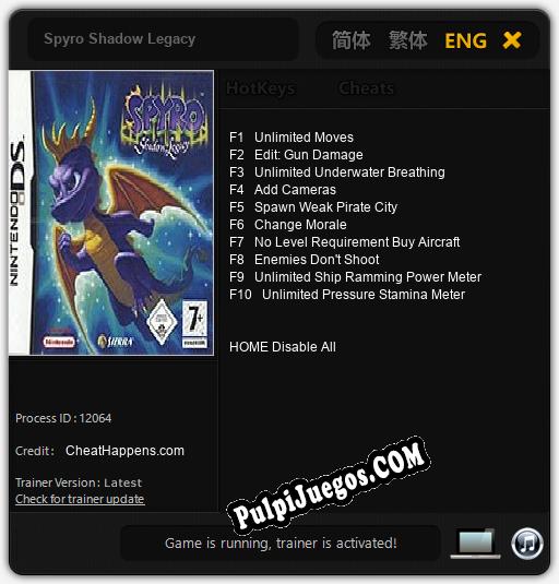 Entrenador liberado a Spyro Shadow Legacy [v1.0.8]