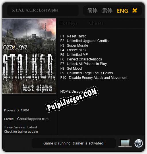 S.T.A.L.K.E.R.: Lost Alpha: Treinador (V1.0.21)