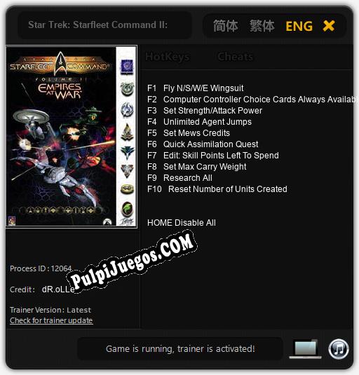 Entrenador liberado a Star Trek: Starfleet Command II: Empires at War [v1.0.7]