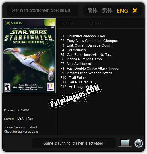 Star Wars Starfighter: Special Edition: Trainer +12 [v1.4]