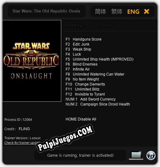 Star Wars: The Old Republic Onslaught: Cheats, Trainer +14 [FLiNG]