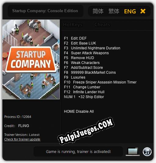 Entrenador liberado a Startup Company: Console Edition [v1.0.7]