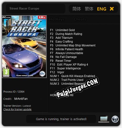 Entrenador liberado a Street Racer Europe [v1.0.2]