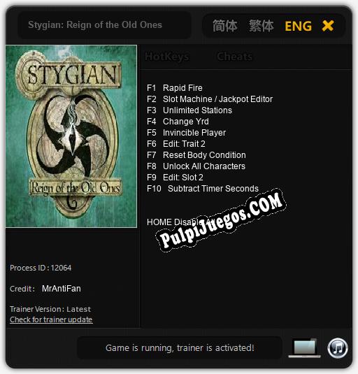 Stygian: Reign of the Old Ones: Treinador (V1.0.31)