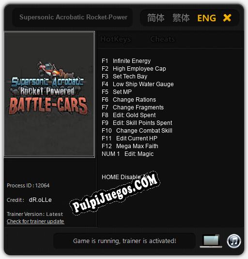 Supersonic Acrobatic Rocket-Powered Battle-Cars: Trainer +13 [v1.7]