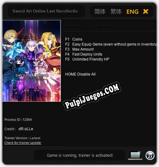 Sword Art Online Last Recollection: Cheats, Trainer +5 [dR.oLLe]