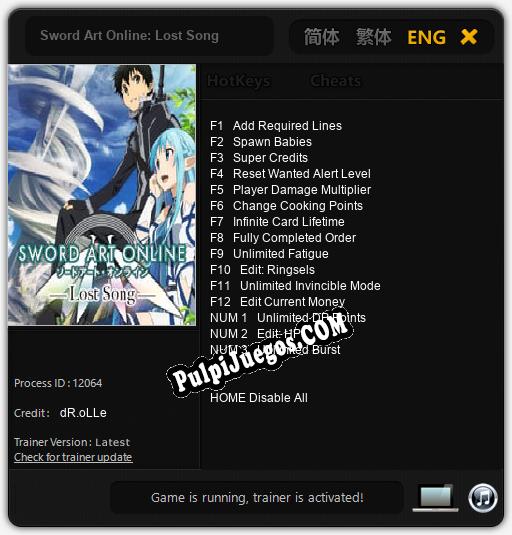 Entrenador liberado a Sword Art Online: Lost Song [v1.0.4]