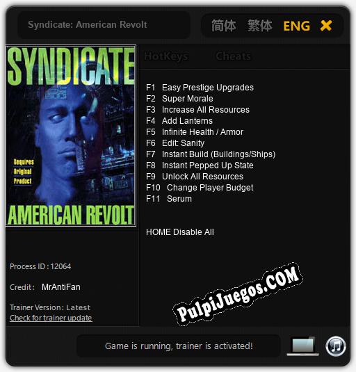 Syndicate: American Revolt: Cheats, Trainer +11 [MrAntiFan]